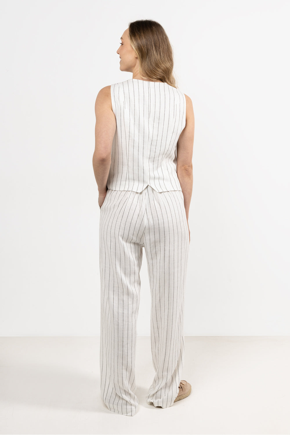 Awama Cream Linen Striped Gilet - view 3