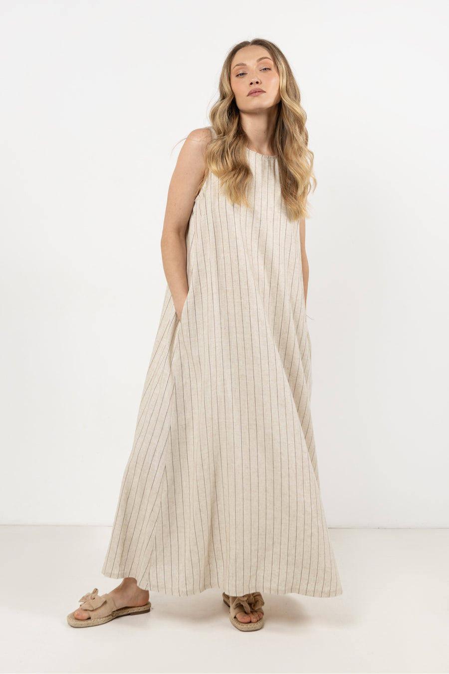 Awama Mocha Maxi Linen Dress