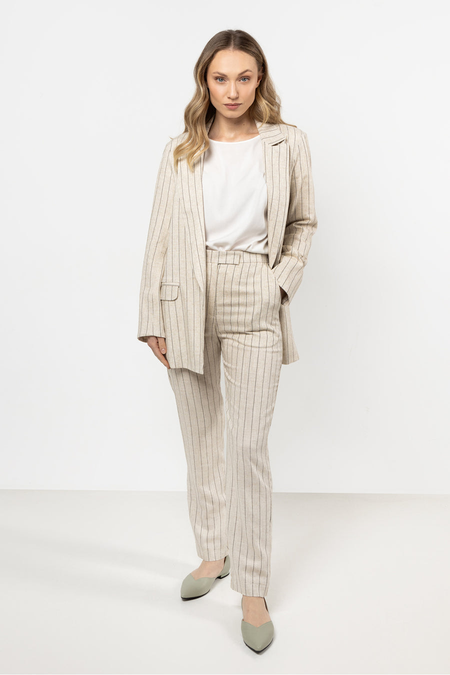 Awama Mocha Linen Striped Trousers