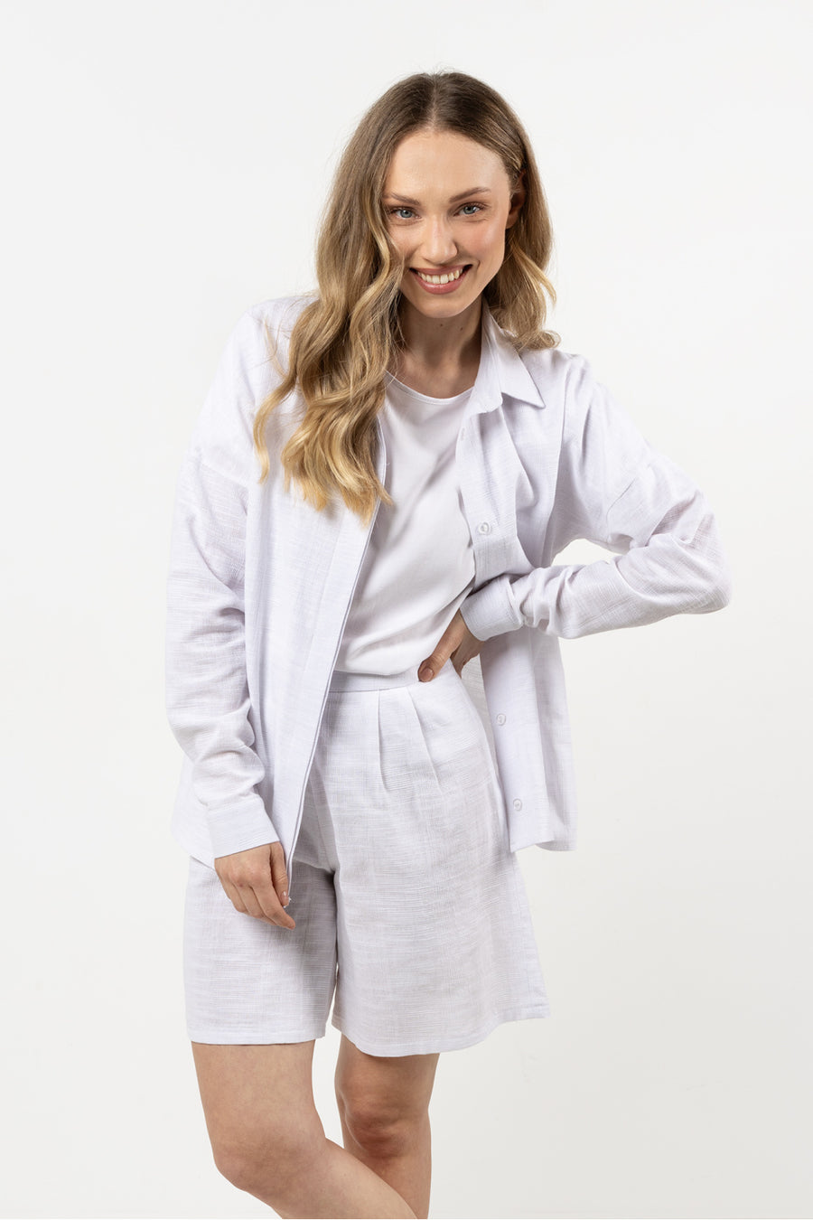 Awama White Cotton Long Sleeve Top