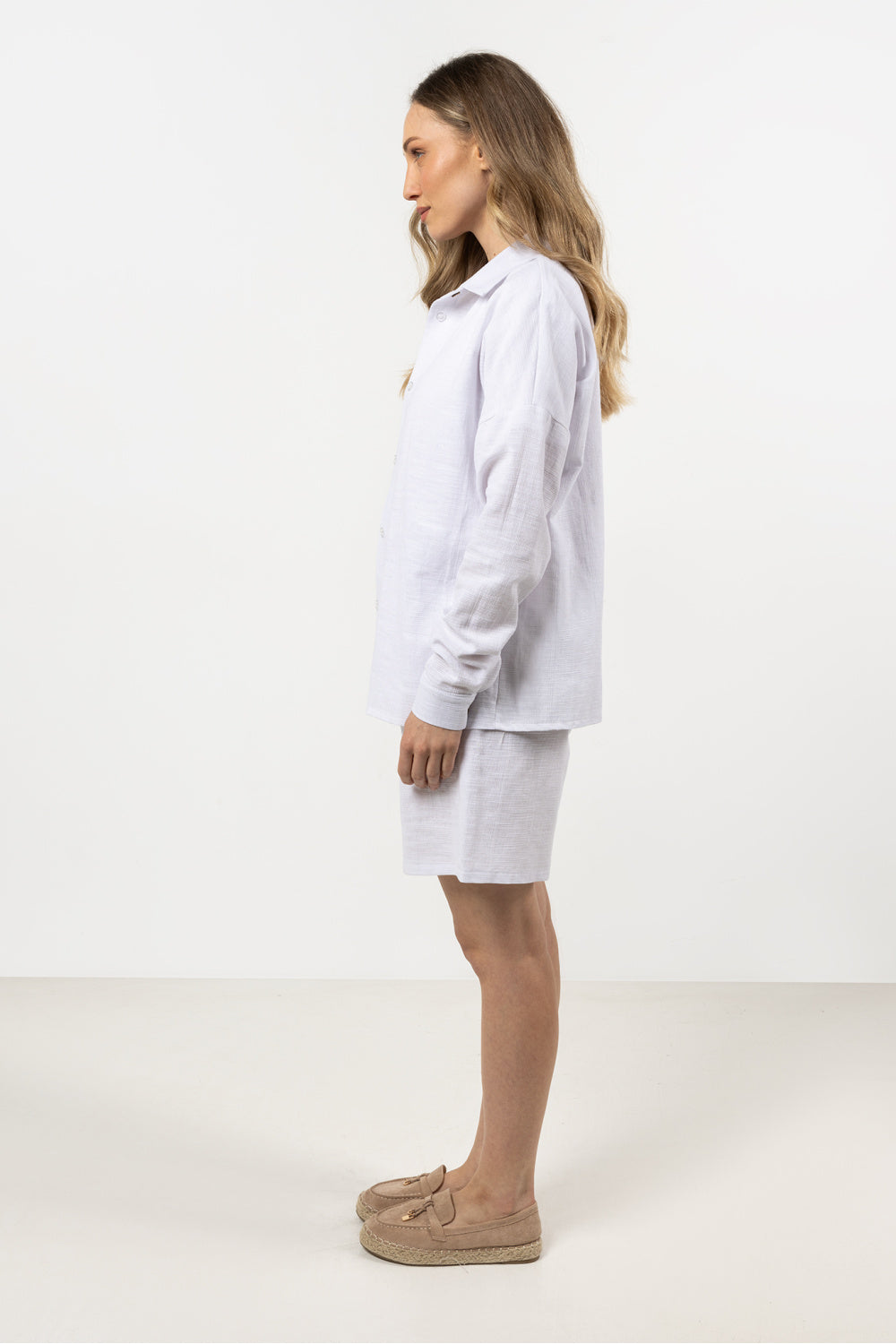 Awama White Cotton Long Sleeve Top - view 2