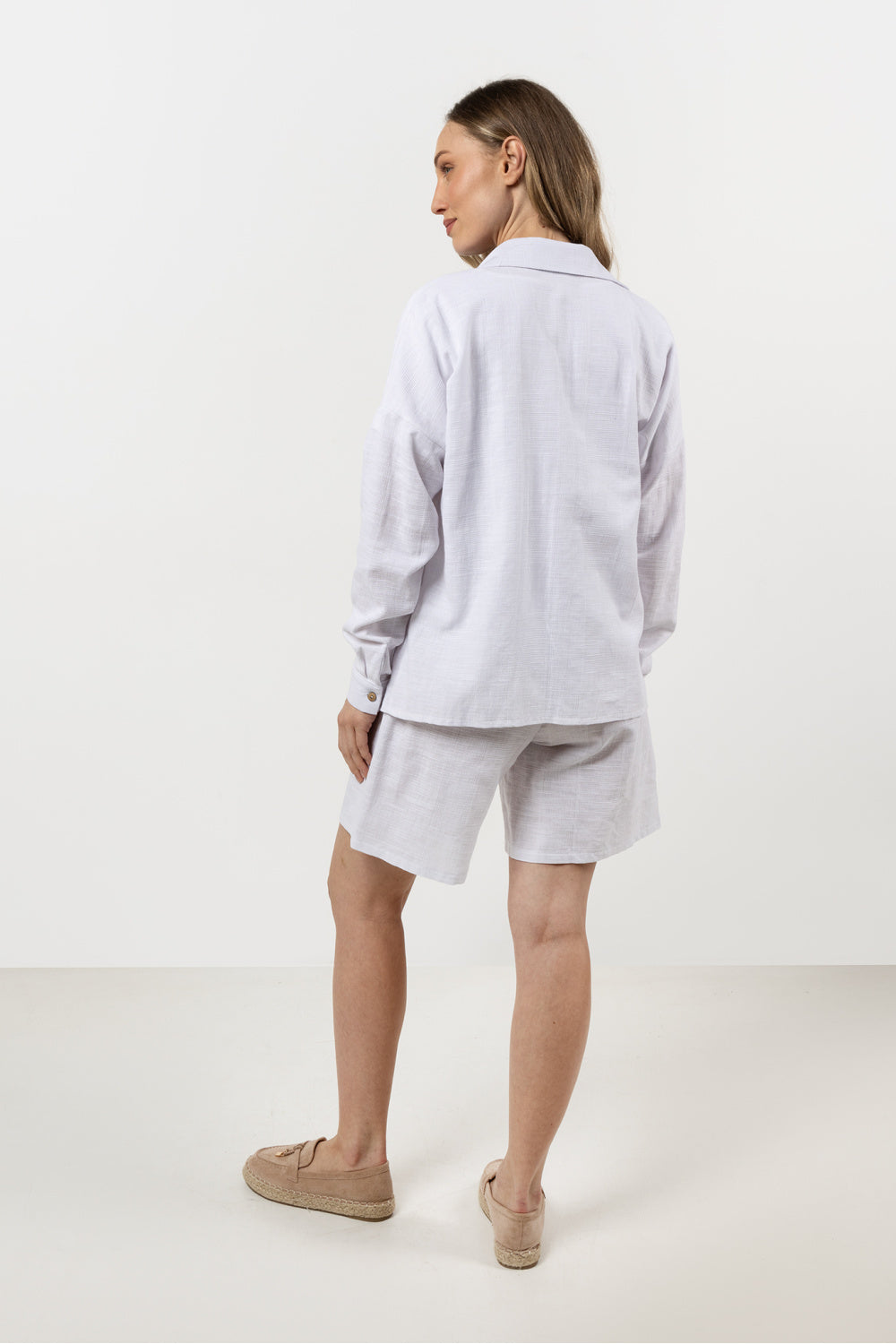 Awama White Cotton Long Sleeve Top - view 3