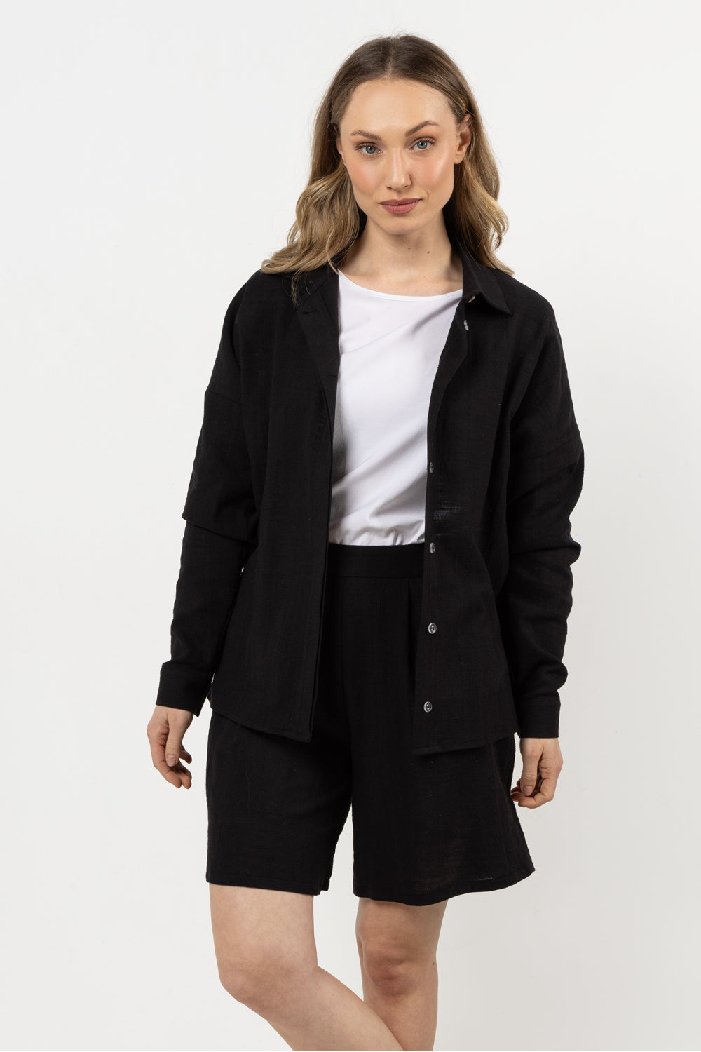 Awama Black Cotton Long Sleeve Top