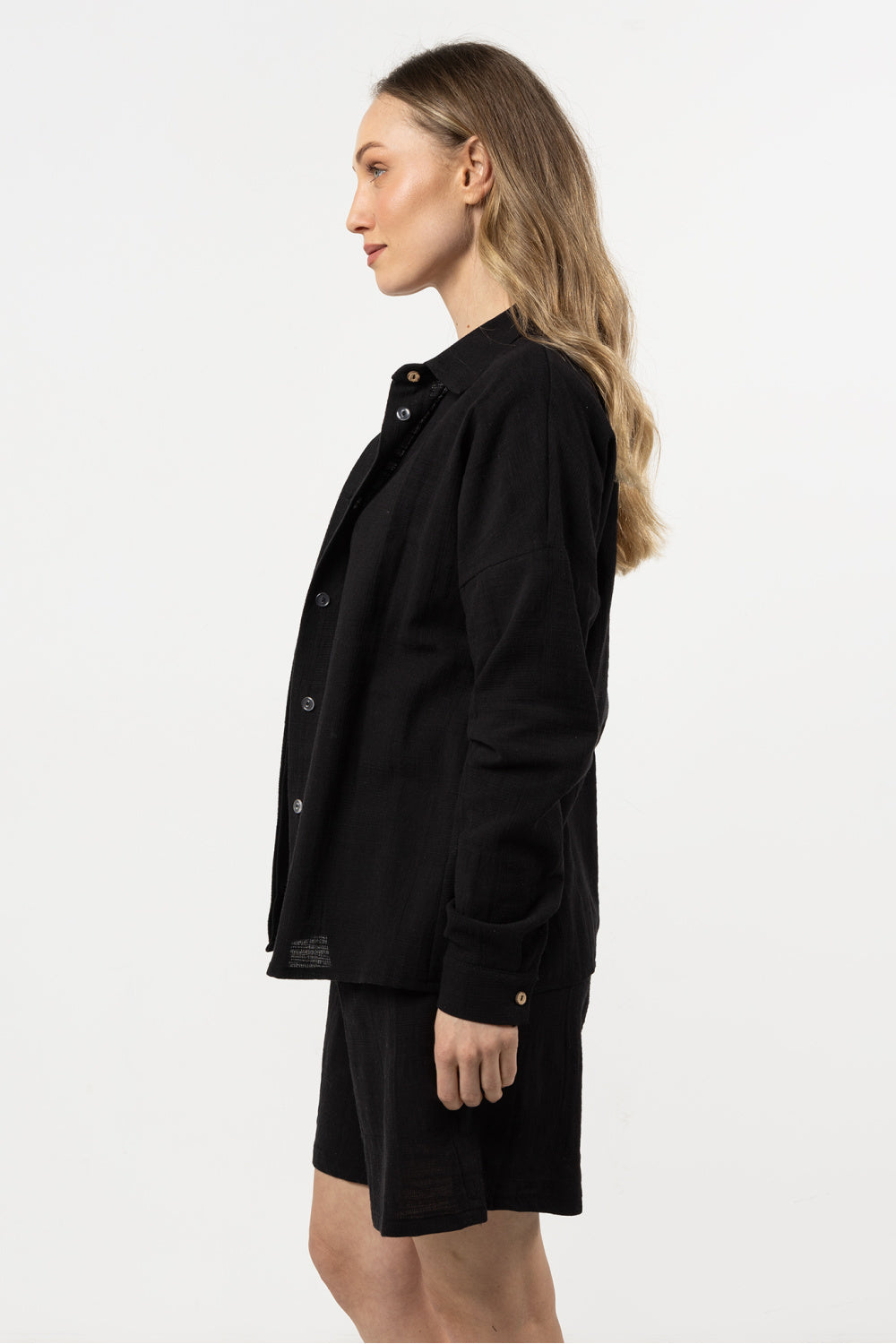 Awama Black Cotton Long Sleeve Top - view 2