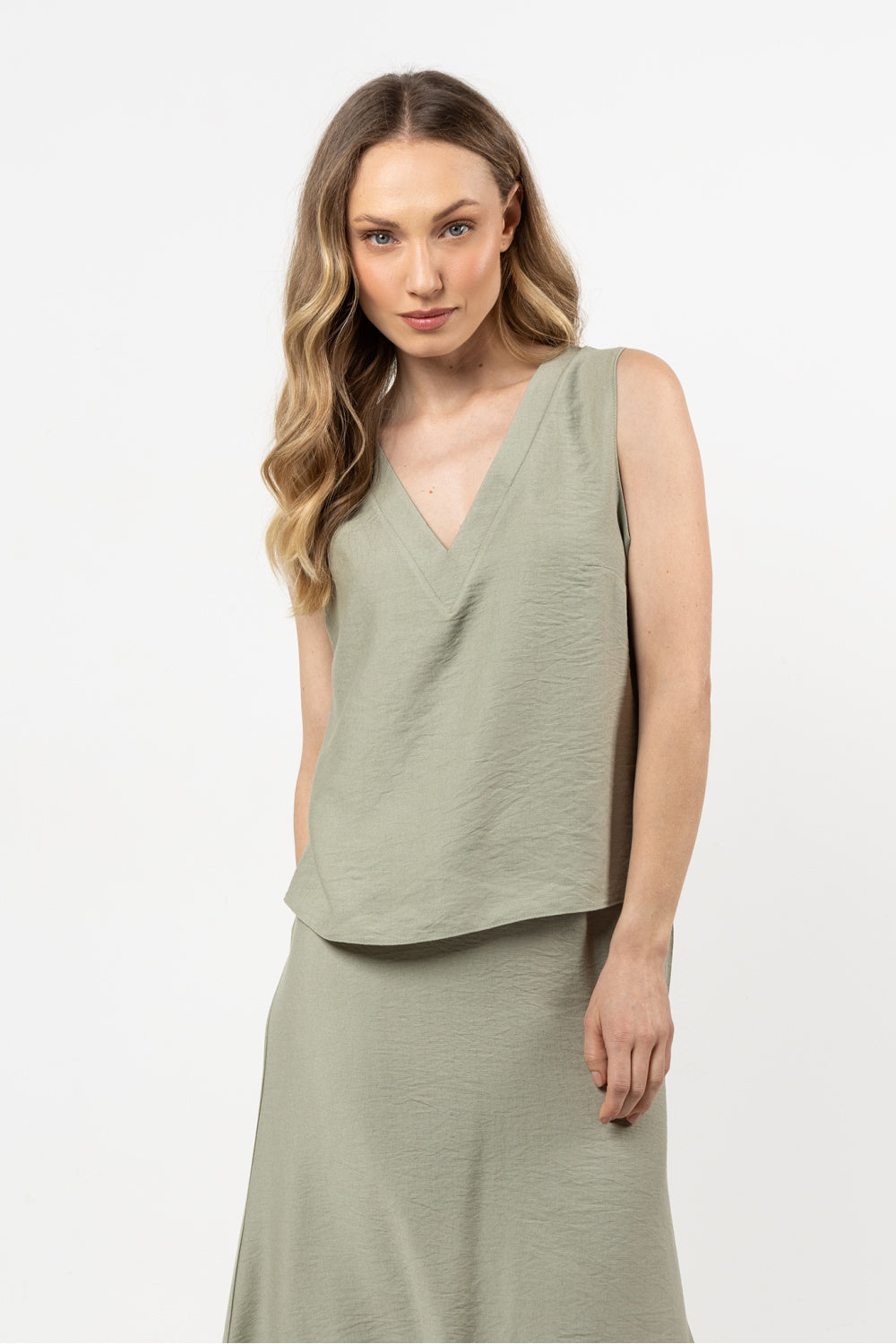 Awama Sage Bodycon V-Neck Blouse