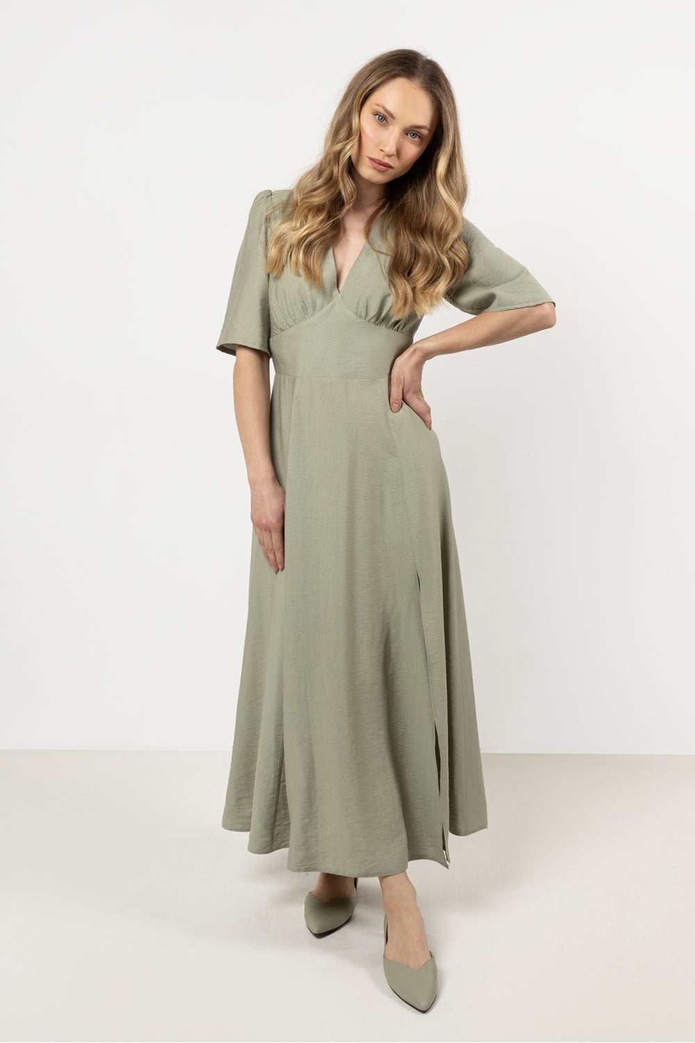 Awama Sage Bodycon V-Neck Dress