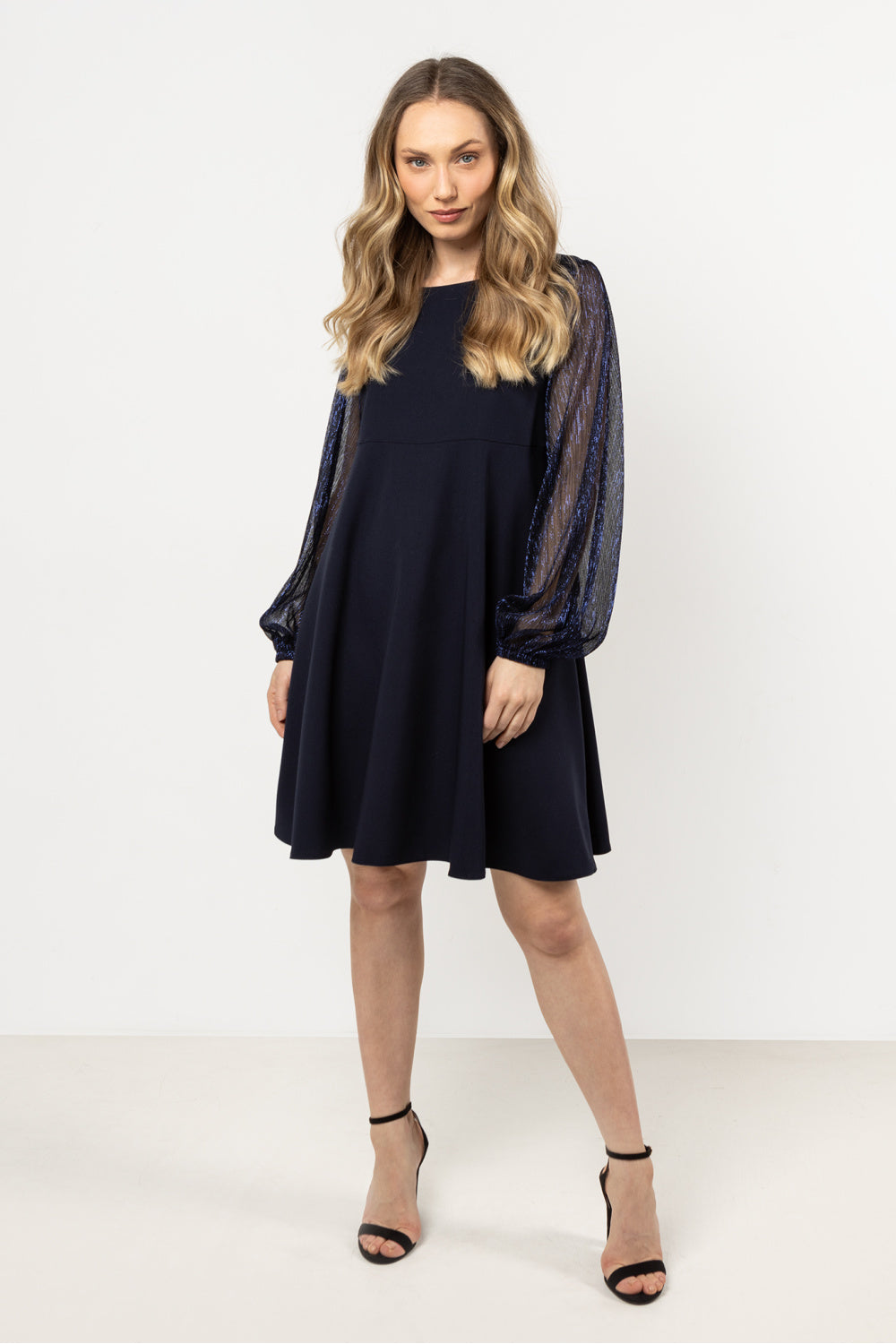 Awama Navy Mesh A-Line Evening Dress - view 2