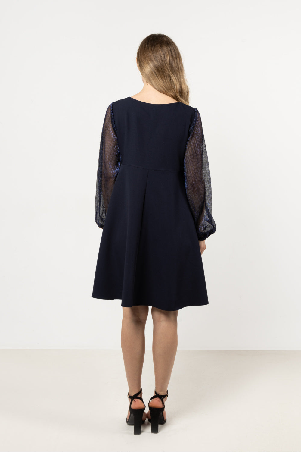 Awama Navy Mesh A-Line Evening Dress - view 3