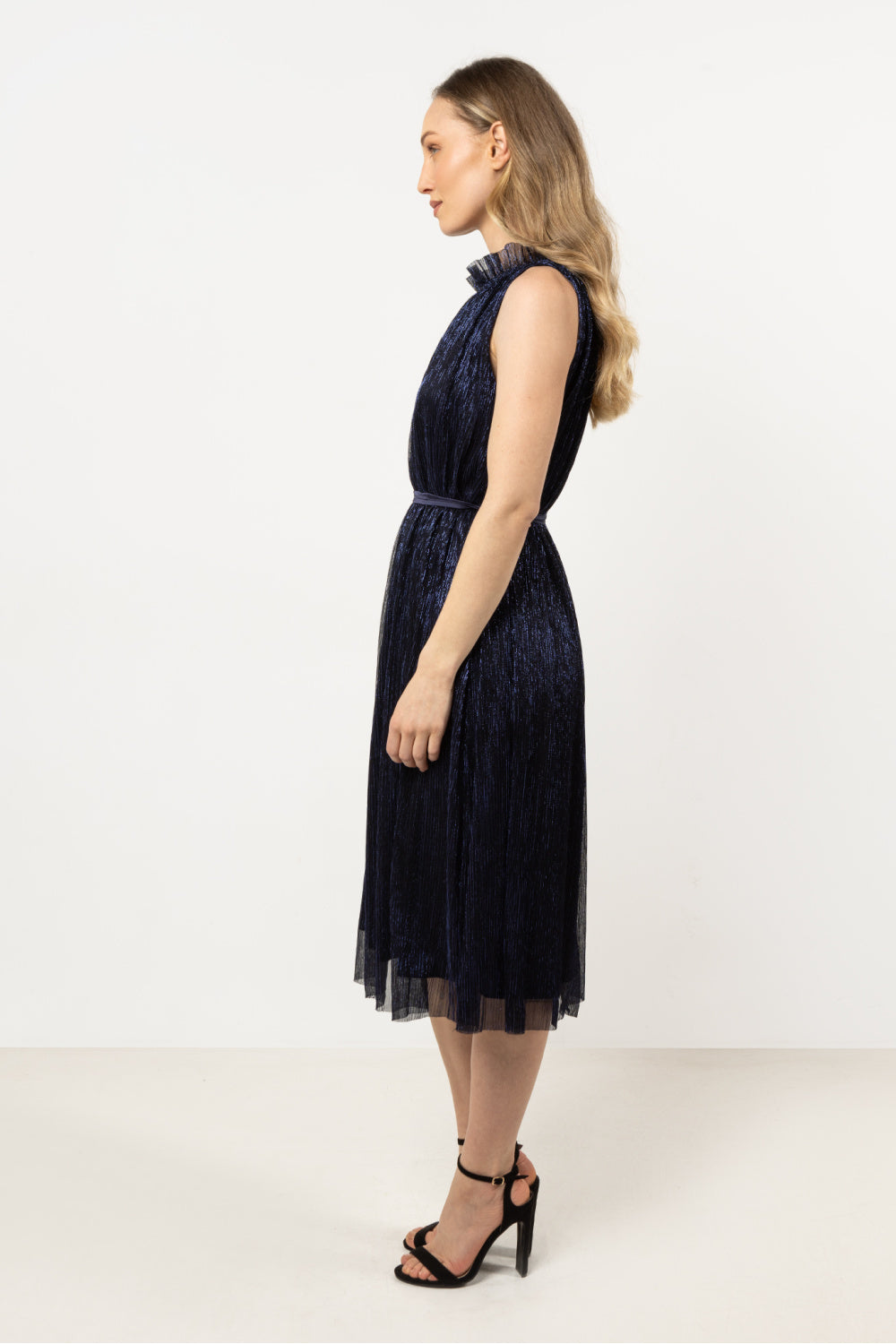 Awama Navy Satin A-Line Evening Dress - view 3