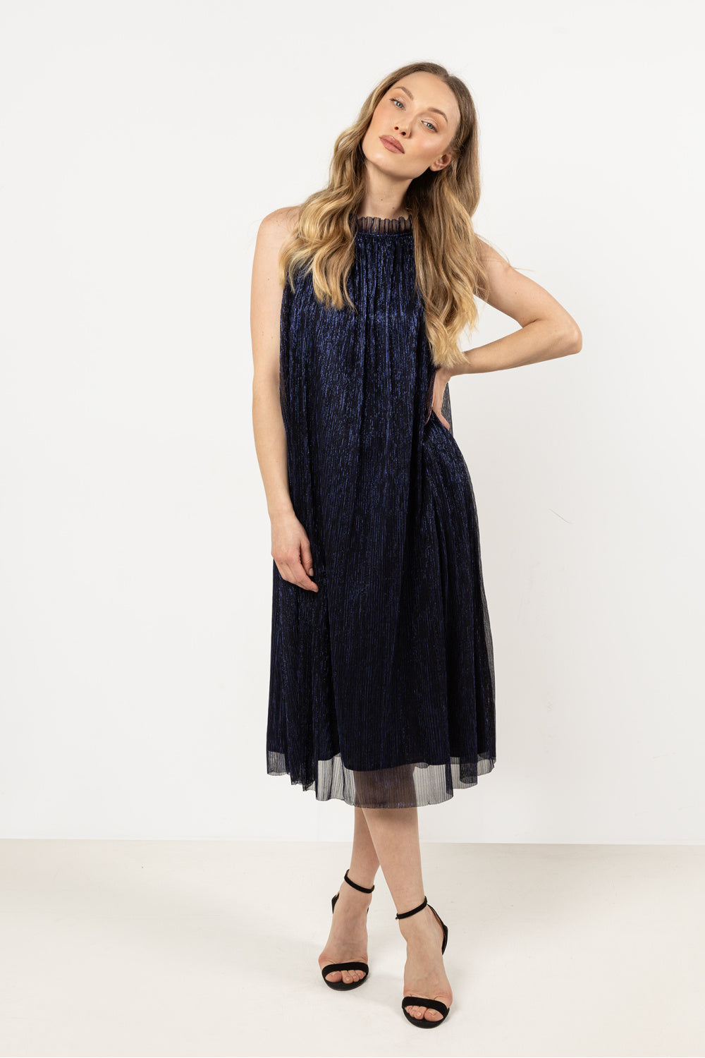 Awama Navy Satin A-Line Evening Dress - view 4