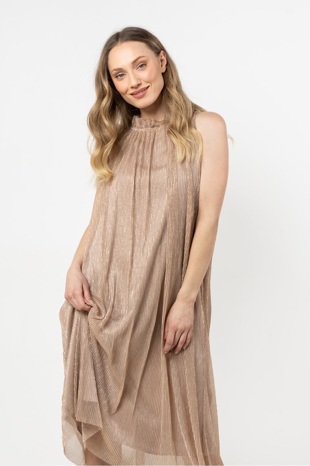 Awama Gold Satin A-Line Evening Dress