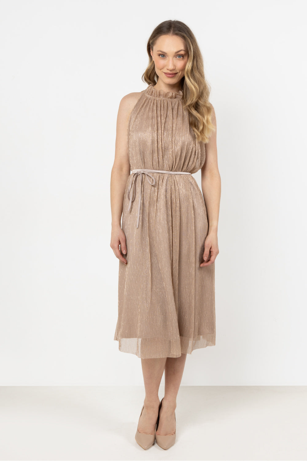 Awama Gold Satin A-Line Evening Dress - view 2