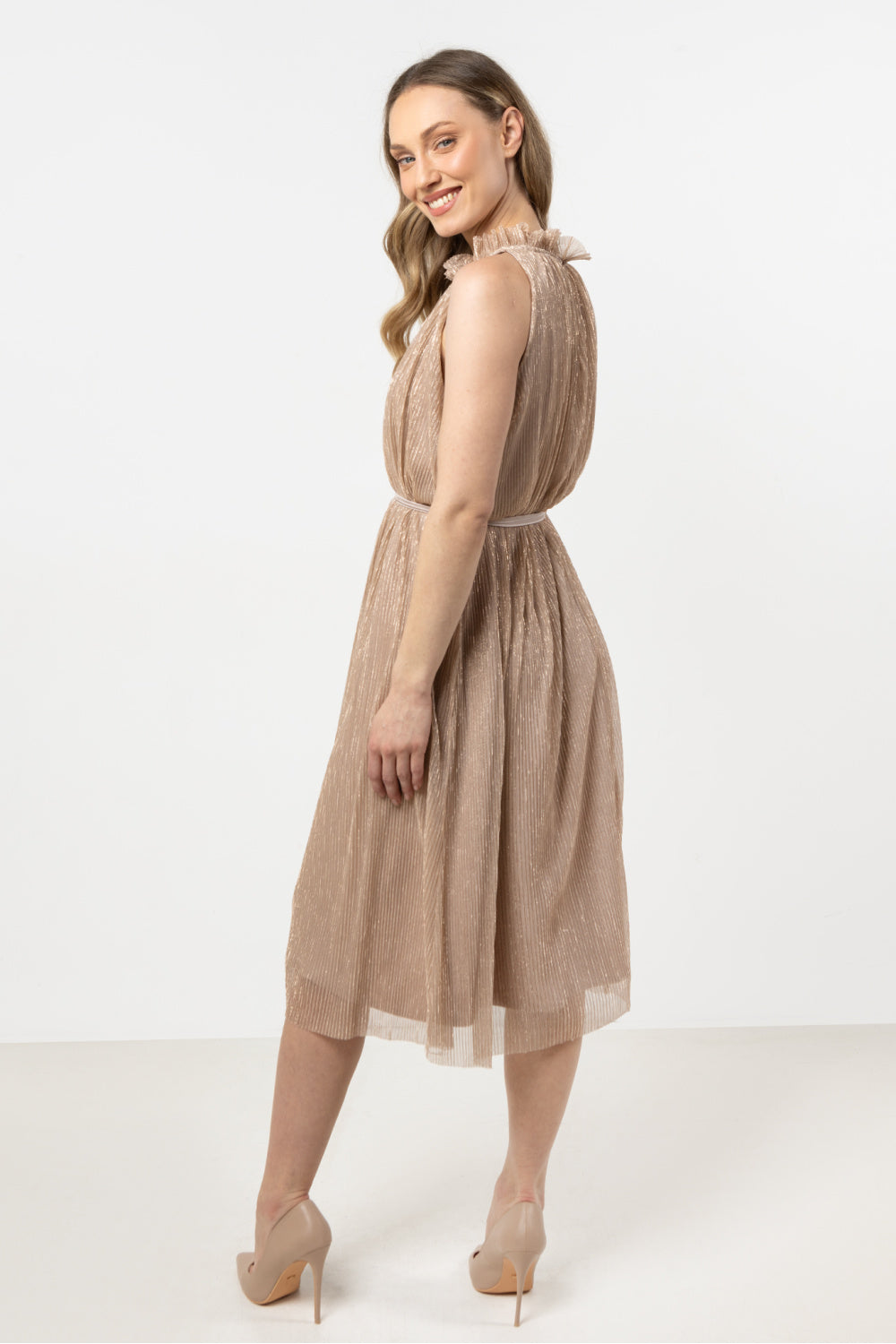 Awama Gold Satin A-Line Evening Dress - view 3