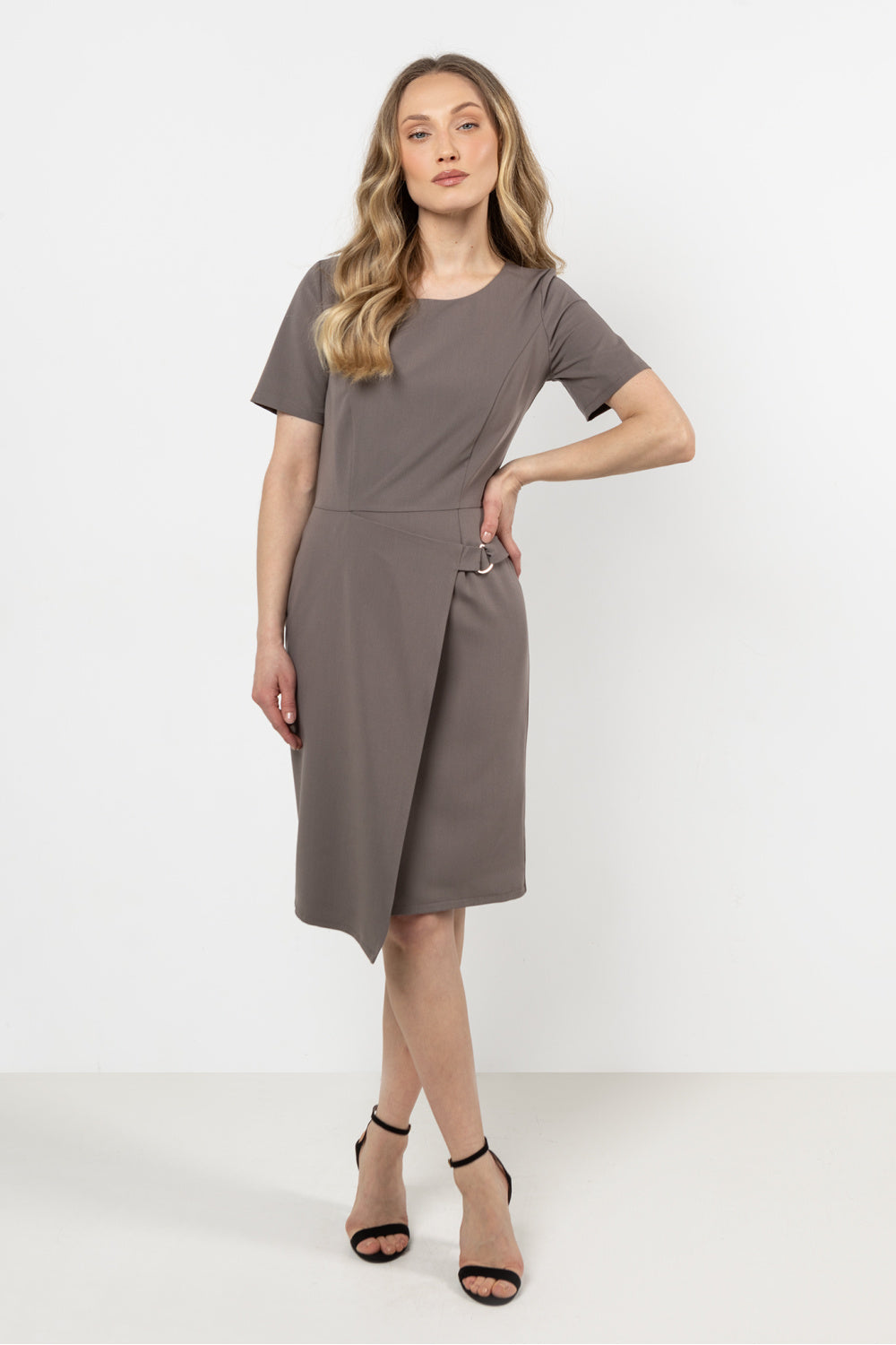 Awama Taupe Bodycon Short Sleeve Dress - view 2