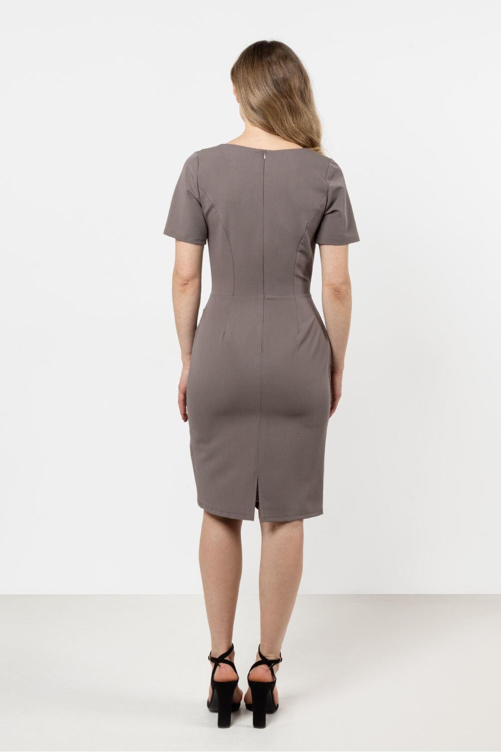 Awama Taupe Bodycon Short Sleeve Dress - view 3