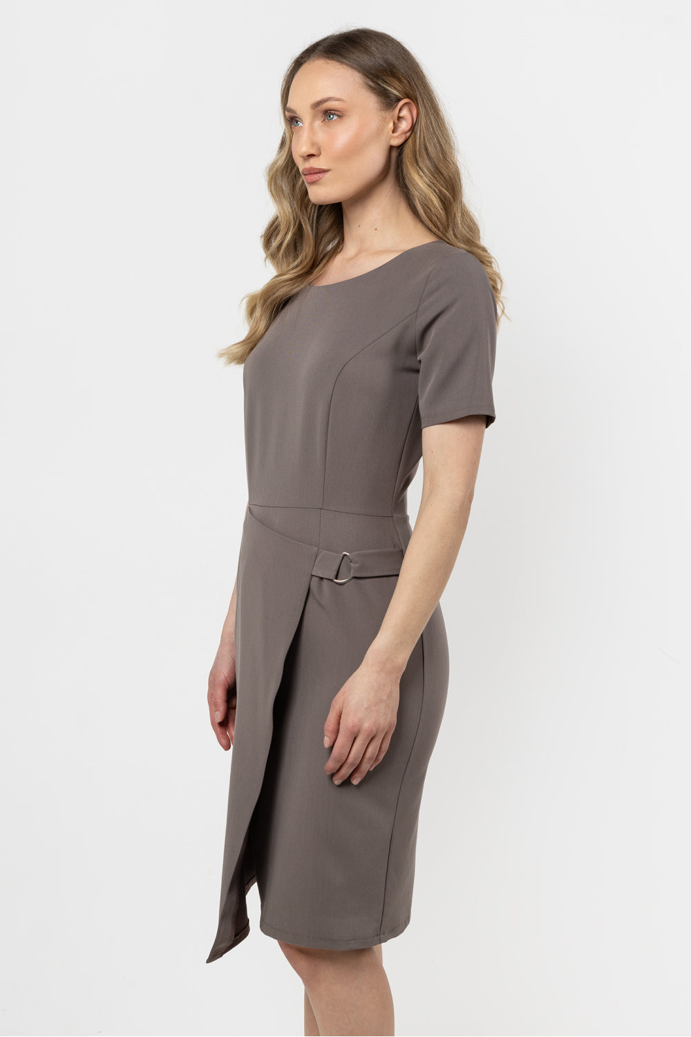 Awama Taupe Bodycon Short Sleeve Dress - view 4