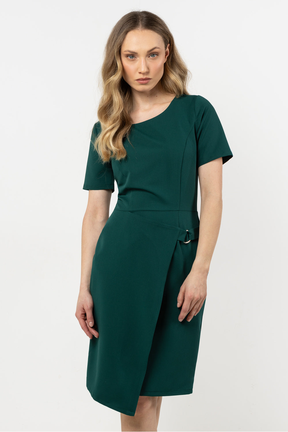 Awama Bottle Green Bodycon Short Sleeve Dress