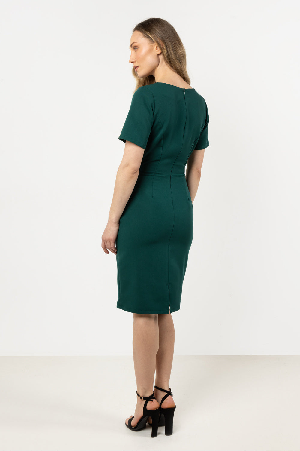 Awama Bottle Green Bodycon Short Sleeve Dress - view 3