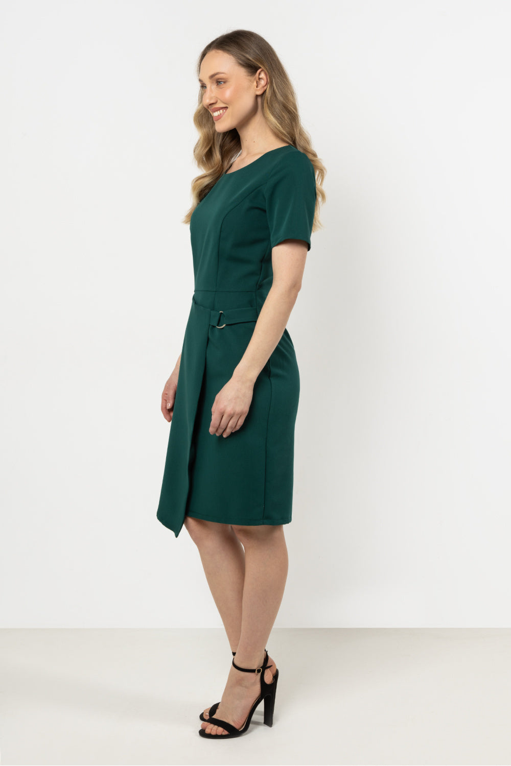 Awama Bottle Green Bodycon Short Sleeve Dress - view 4