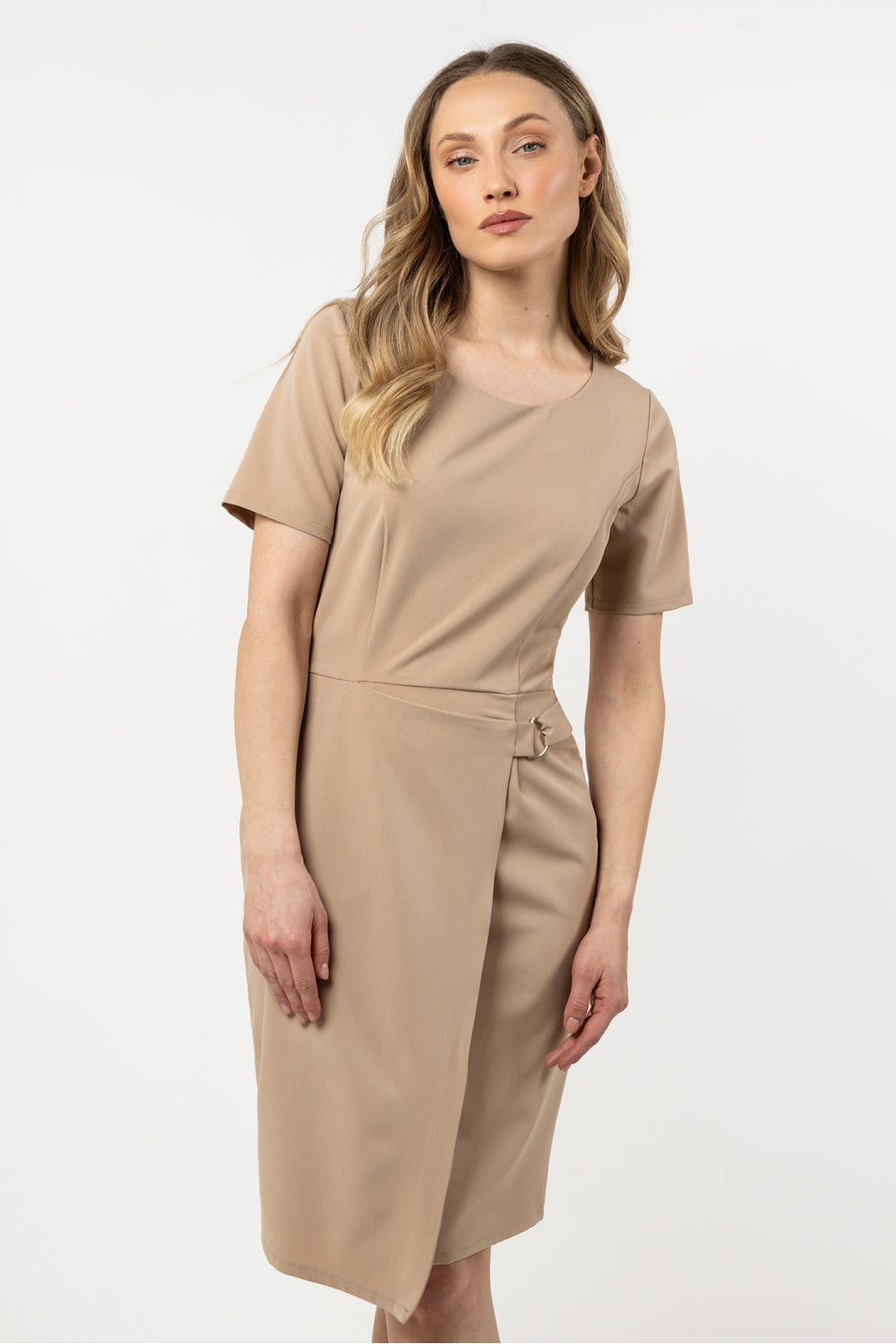 Awama Beige Bodycon Short Sleeve Dress
