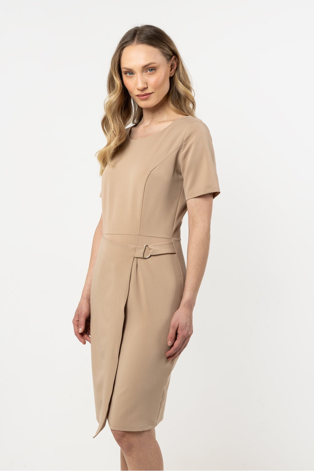 Awama Beige Bodycon Short Sleeve Dress - view 2