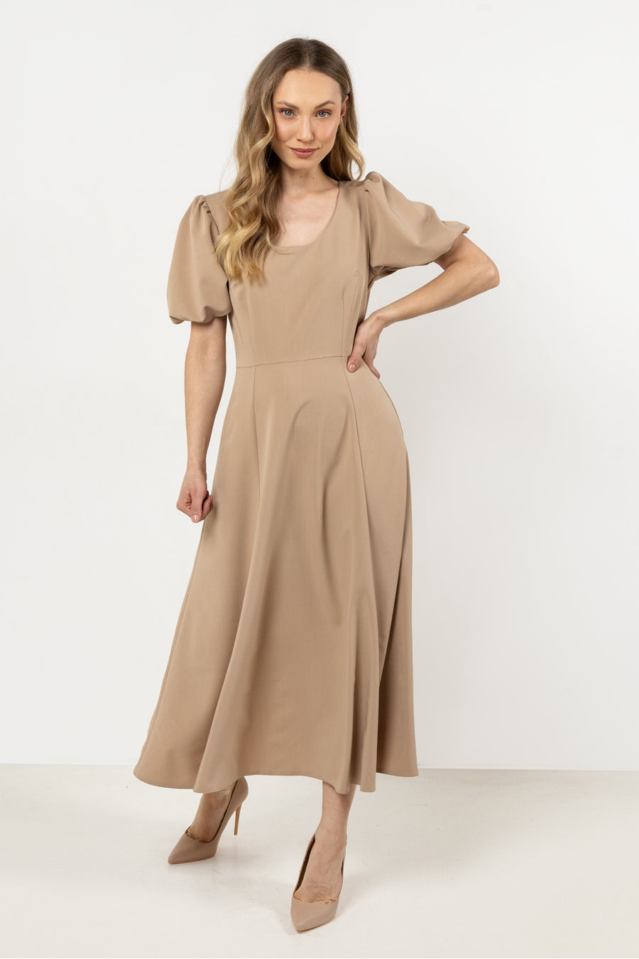 Awama Beige Polyester Bodycon Dress
