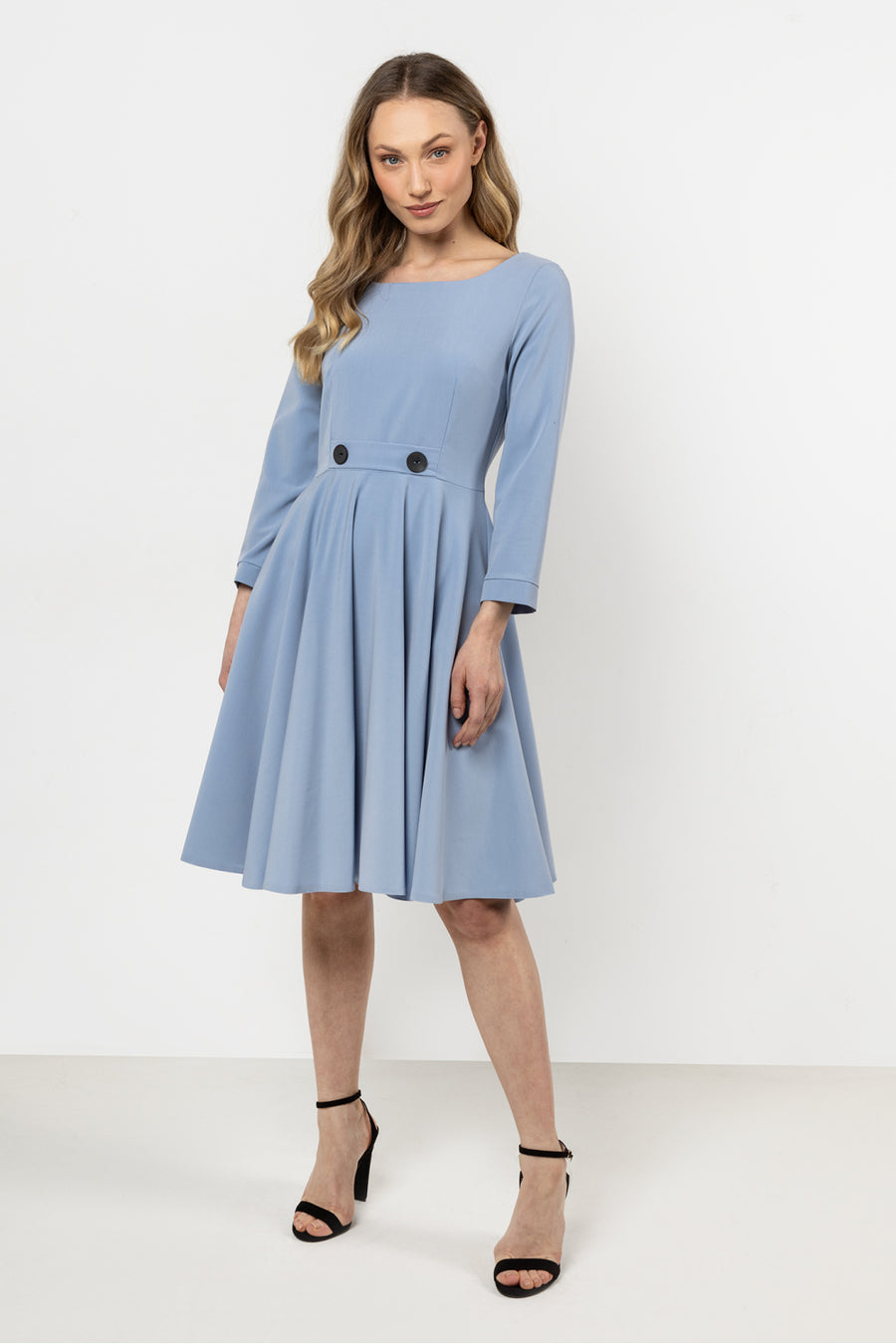 Awama Blue Boat Neck Flared Dress