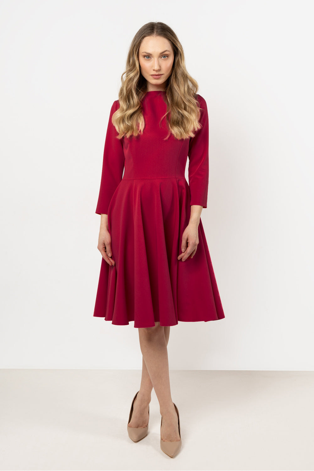 Awama Claret Pleated Dress