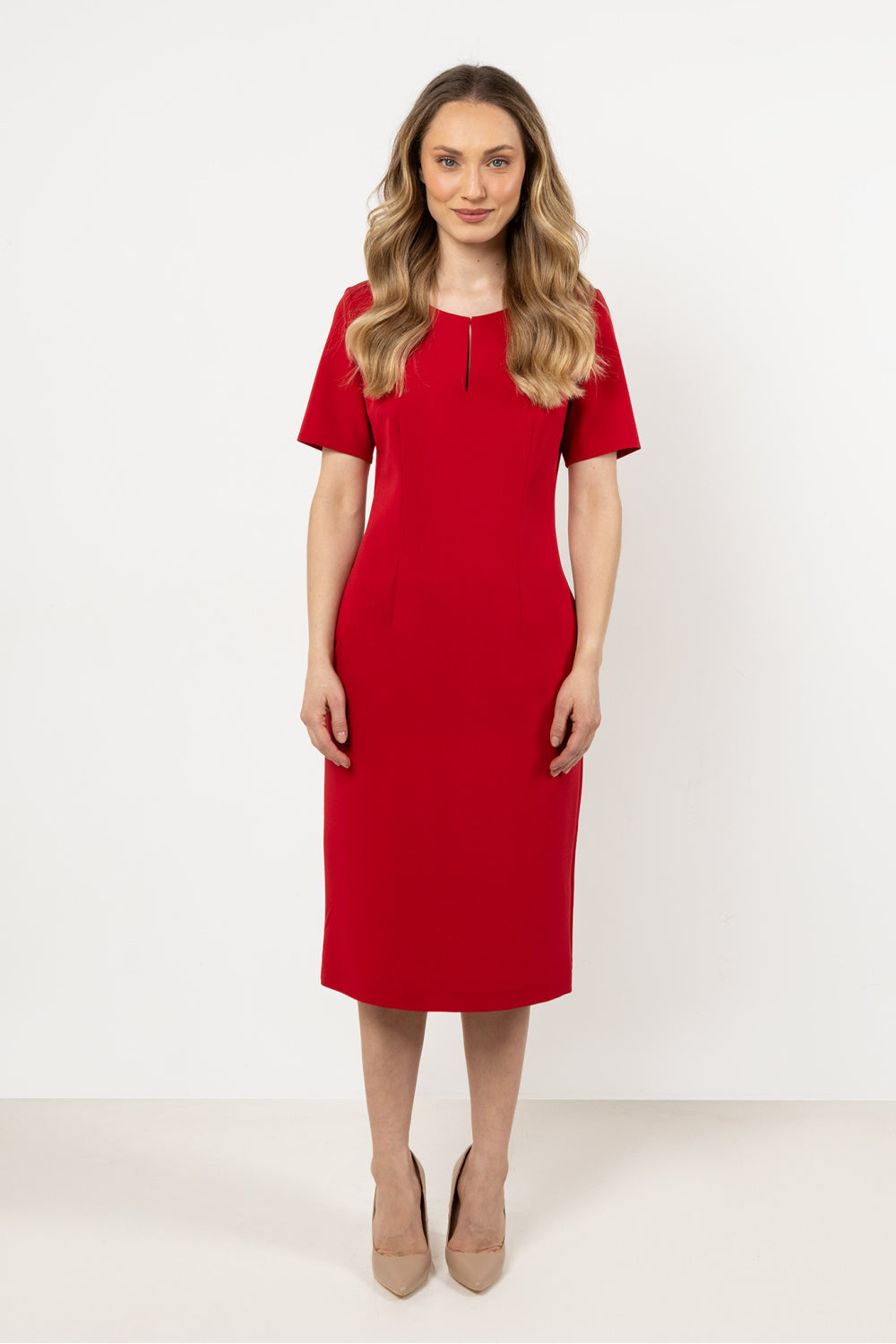 Awama Red Bodycon Short Sleeve Dress