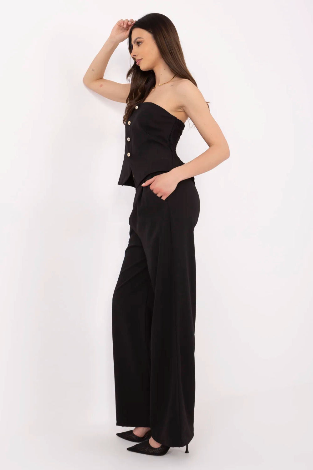 Italy Moda Black Wide Leg High Waisted Off Shoulder Co-Ord Set - view 2