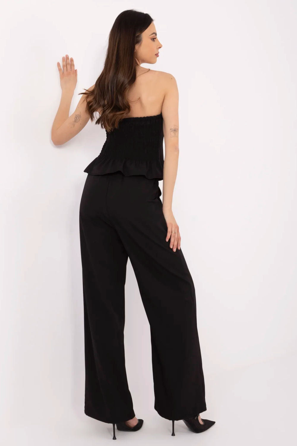 Italy Moda Black Wide Leg High Waisted Off Shoulder Co-Ord Set - view 3