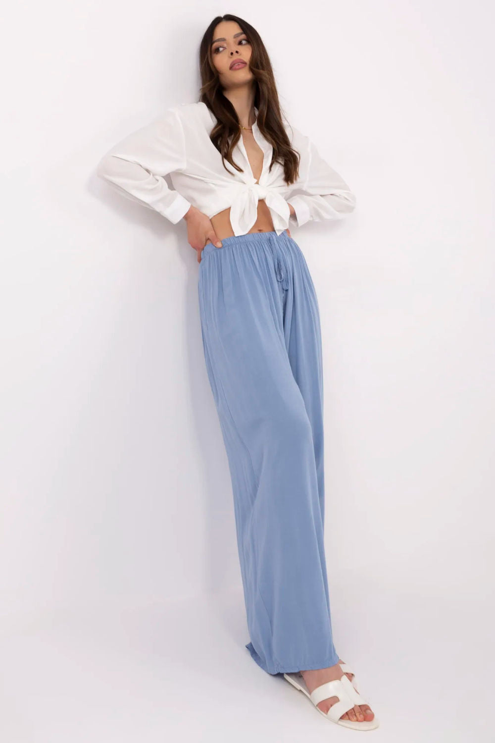 Italy Moda Blue Bodycon High Waisted Trousers - view 2