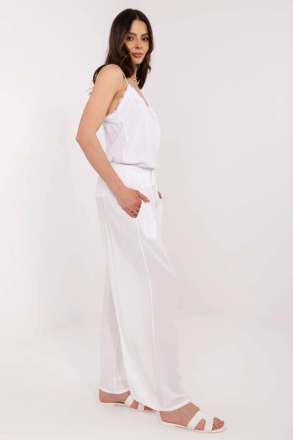 Italy Moda White Bodycon High Waisted Trousers - view 2