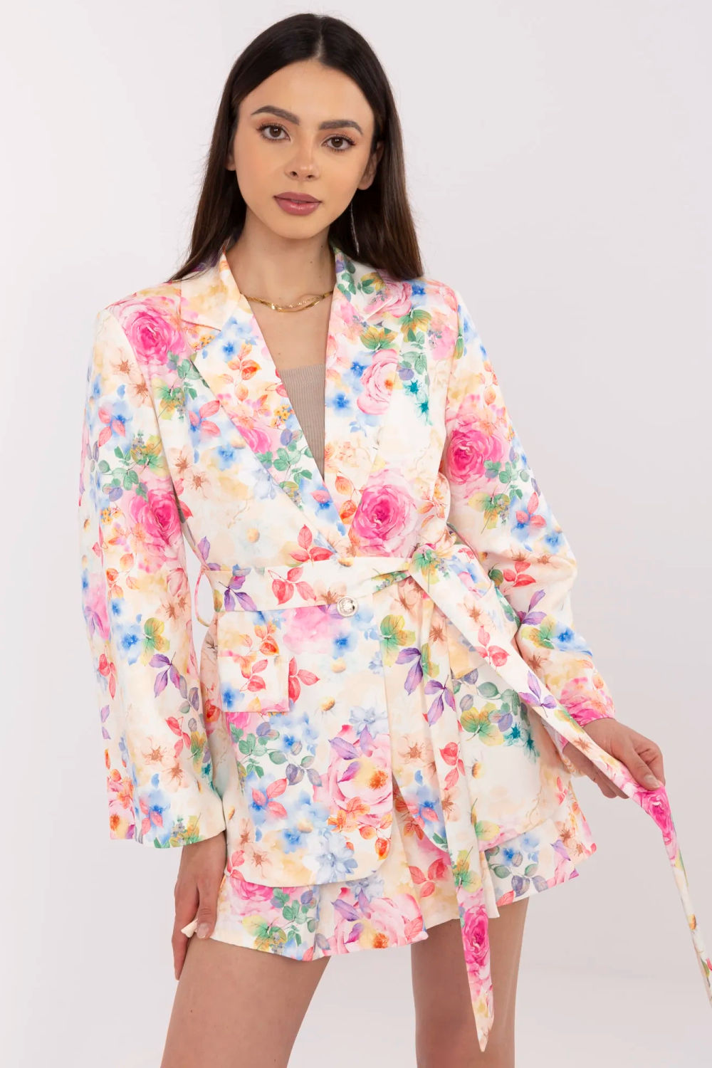 Italy Moda Ecru Floral Pleated Co-Ord Set