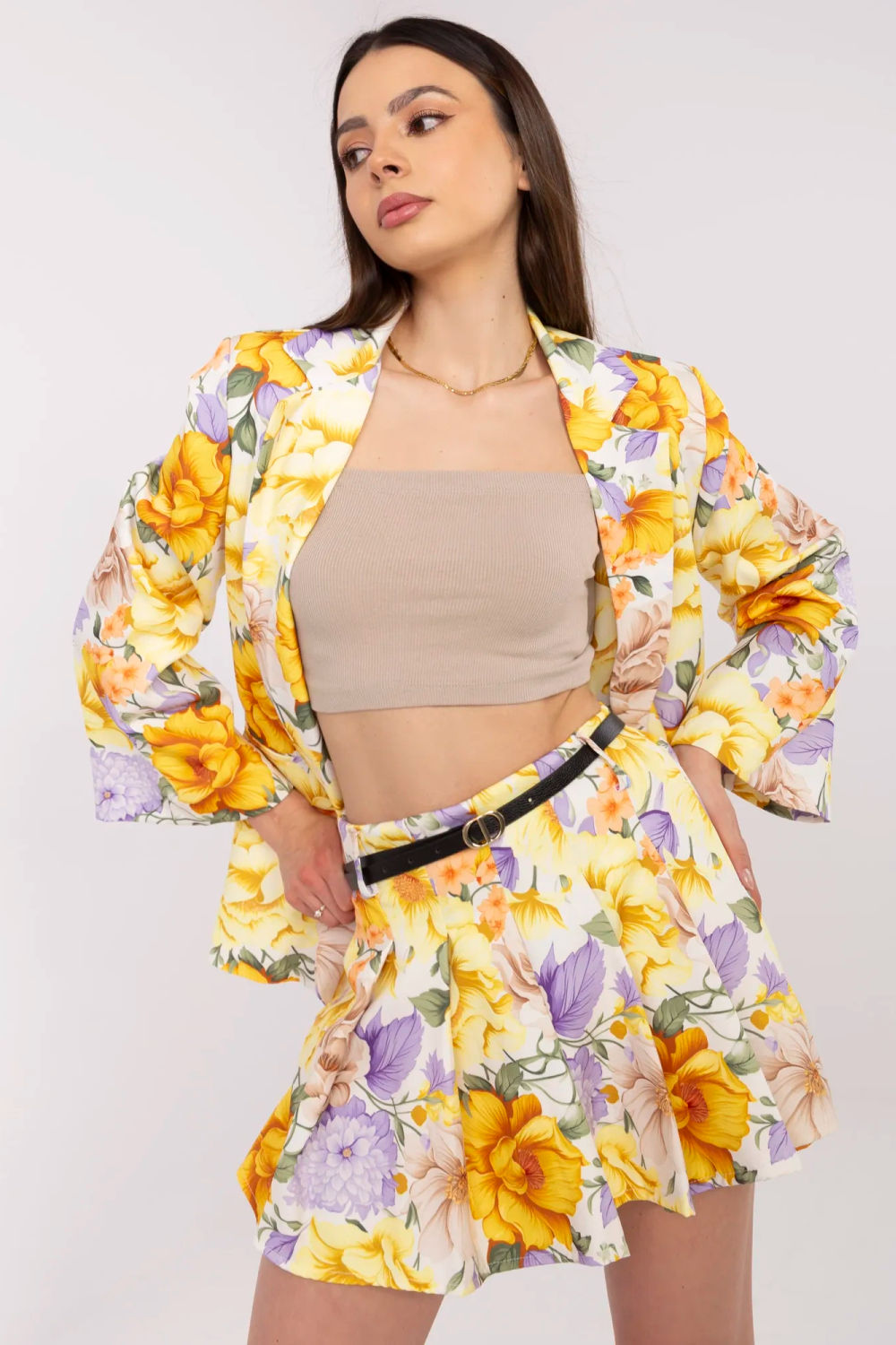 Italy Moda Yellow Floral Pleated Co-Ord Set