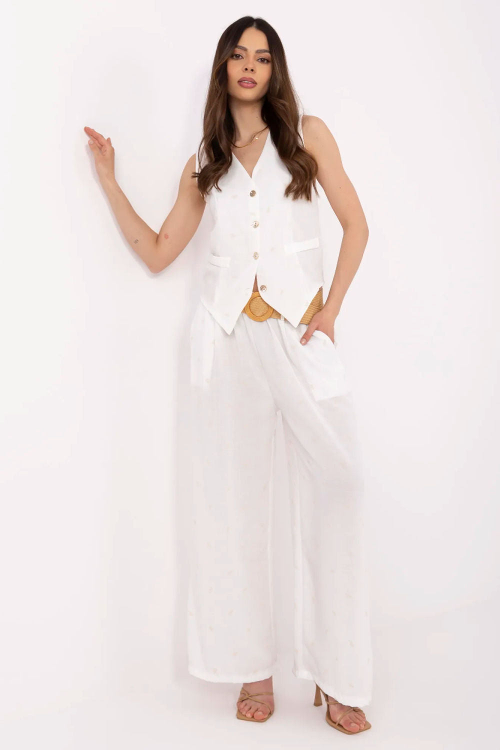 Italy Moda White Bodycon High Waisted Co-Ord Set