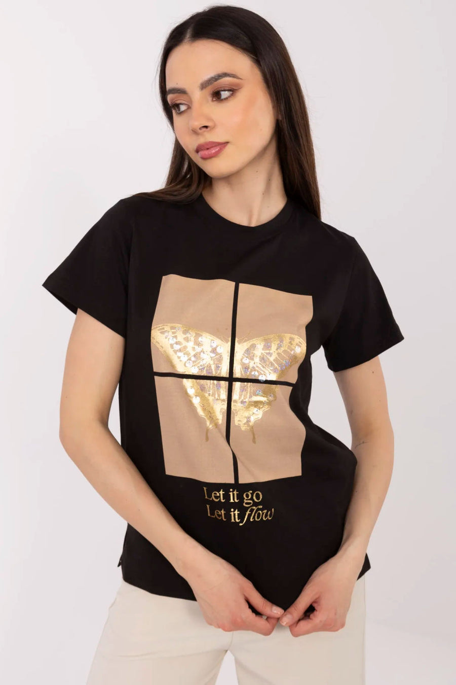 Factory Price Black Sequin Short Sleeve T-Shirt