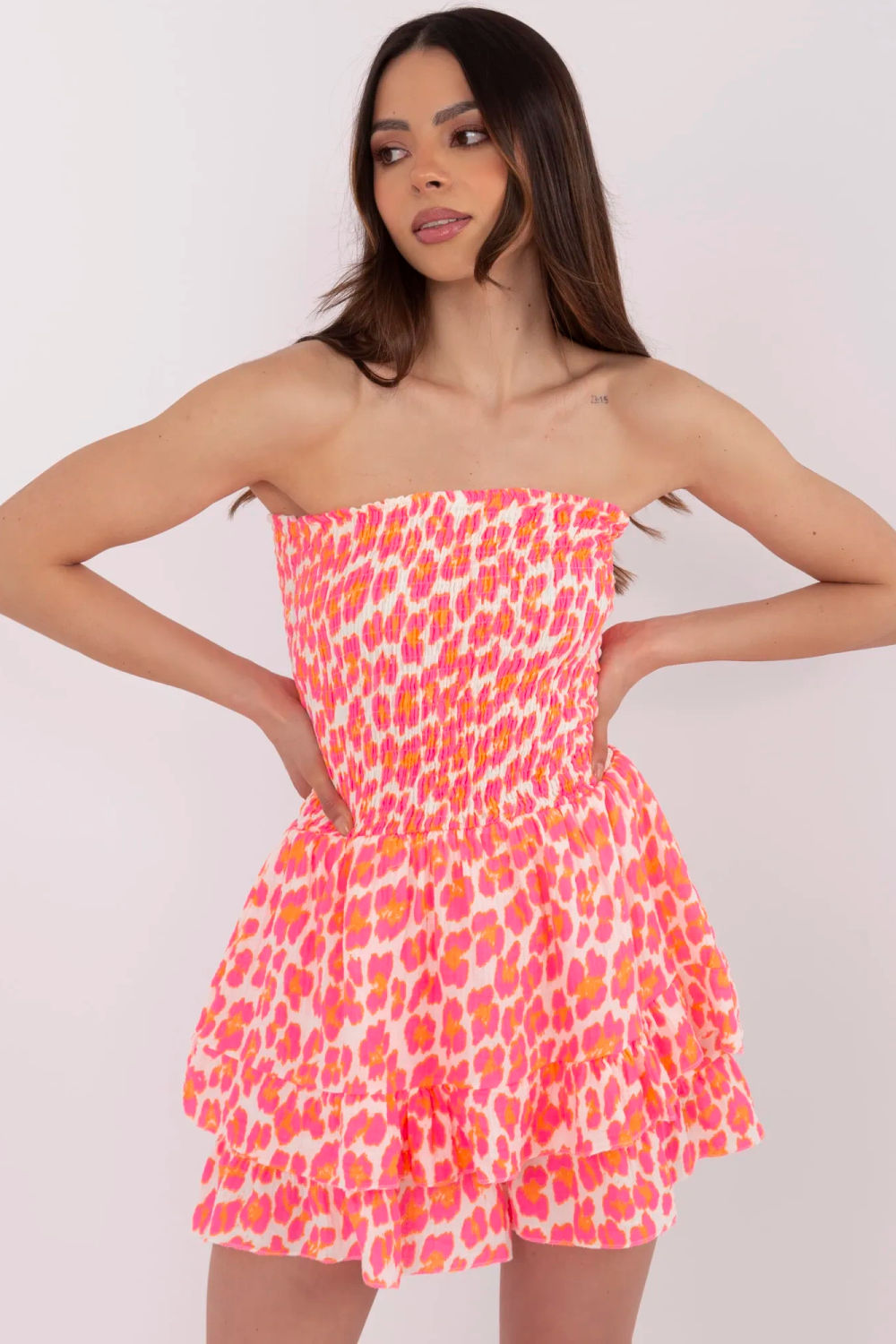 Italy Moda Neon Pink Pleated Sleeveless Jumpsuit