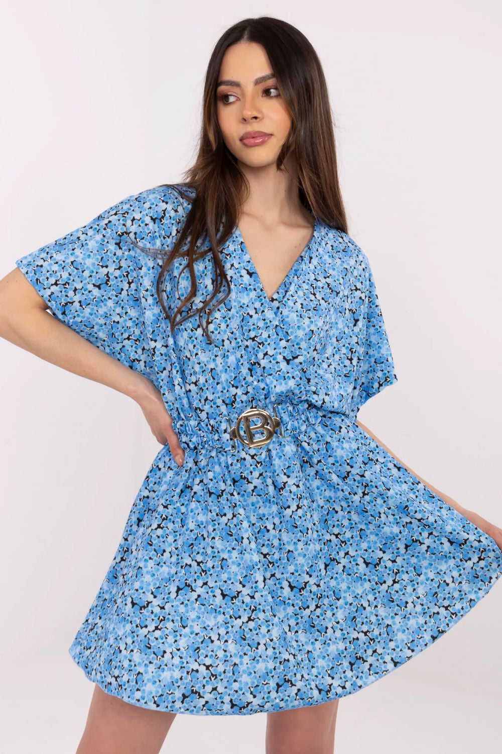 Italy Moda Blue Mini Floral Jumpsuit