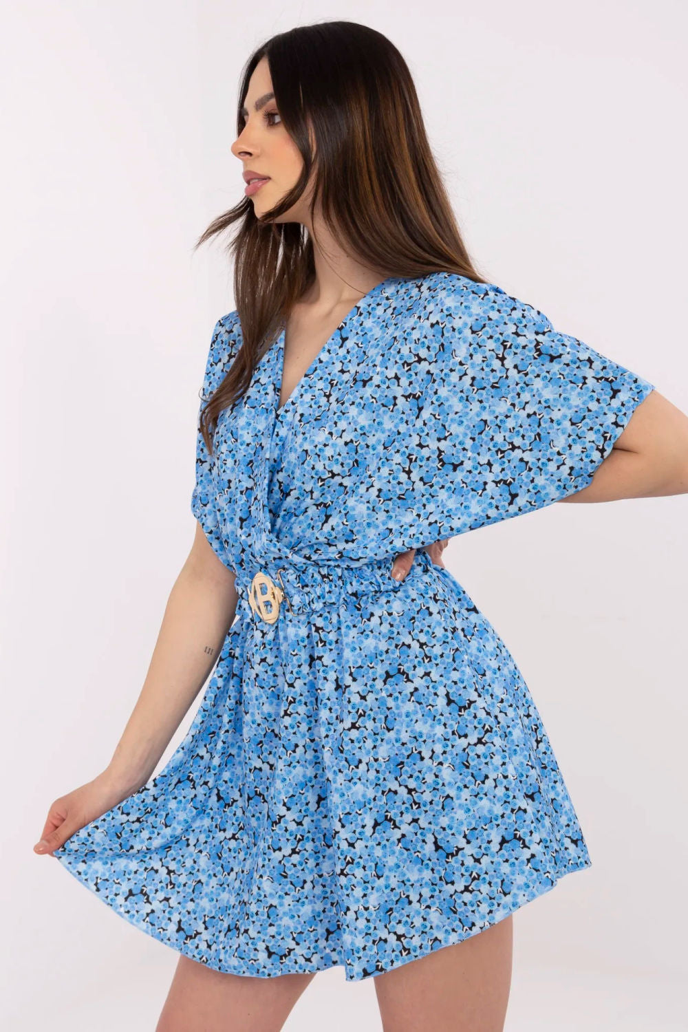 Italy Moda Blue Mini Floral Jumpsuit - view 2