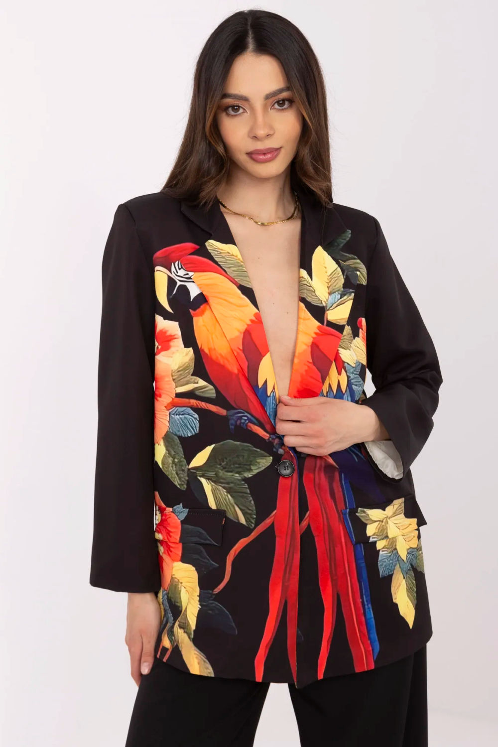 Italy Moda Black Printed Long Sleeve Jacket