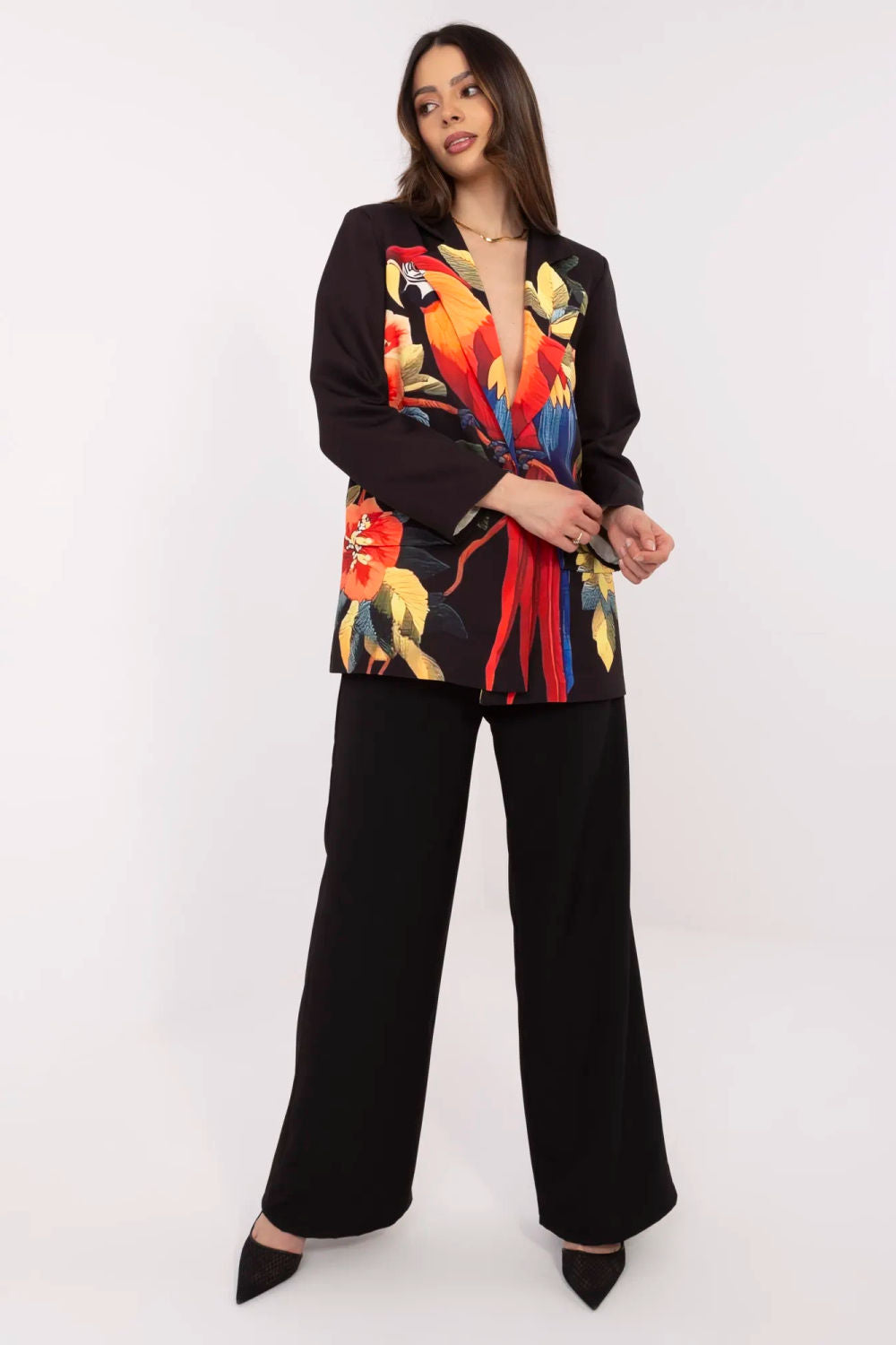 Italy Moda Black Printed Long Sleeve Jacket - view 2