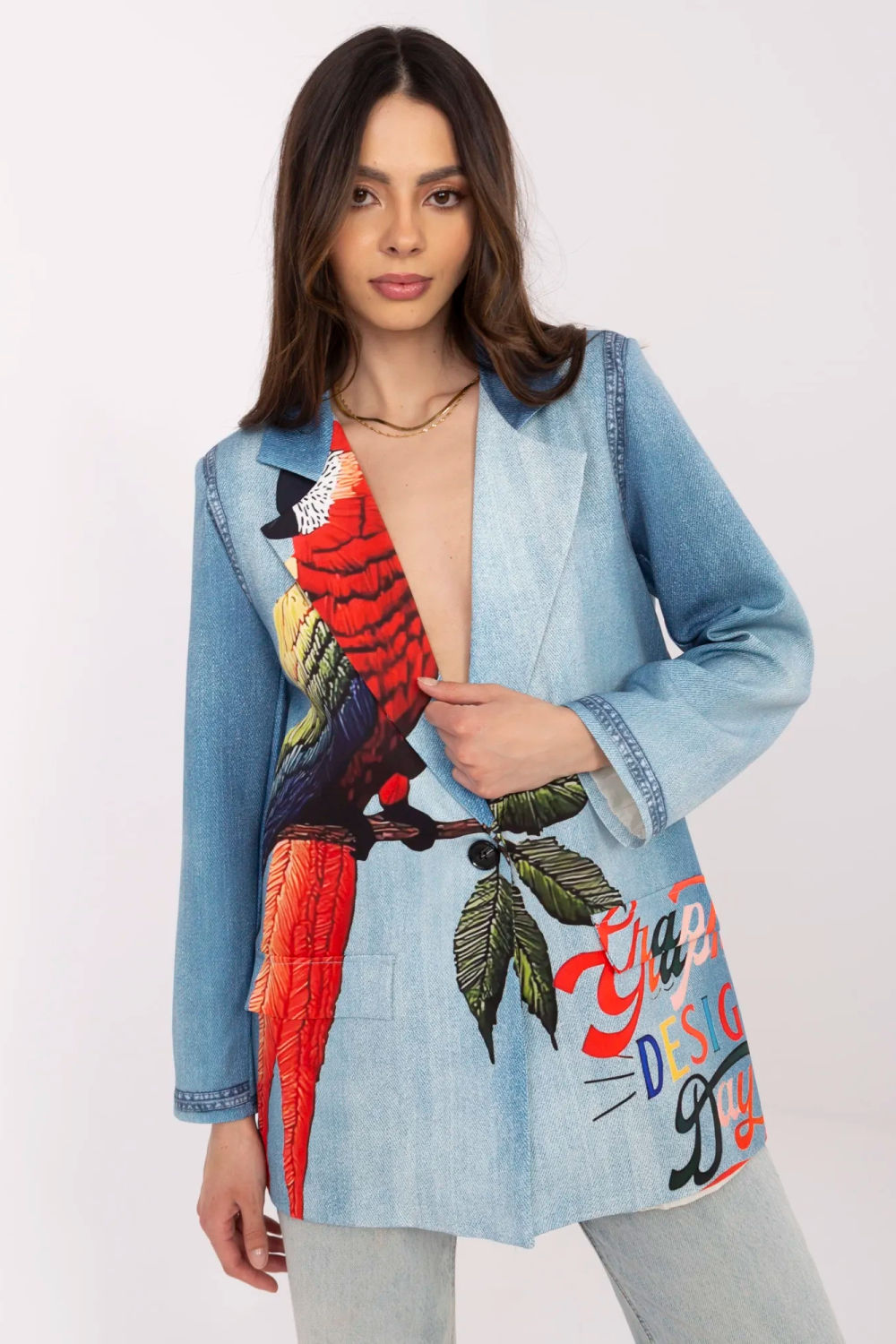 Italy Moda Blue Printed Long Sleeve Jacket