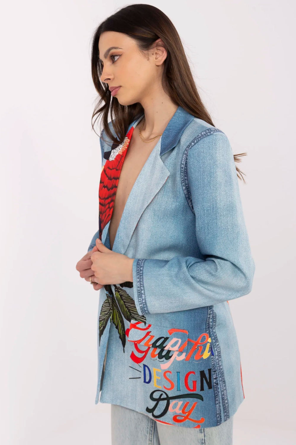 Italy Moda Blue Printed Long Sleeve Jacket - view 2