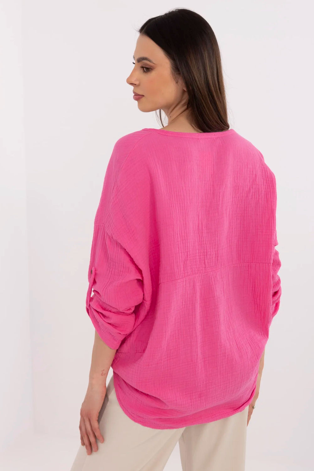 Italy Moda Neon Pink V-Neck Cotton Shirt - view 3