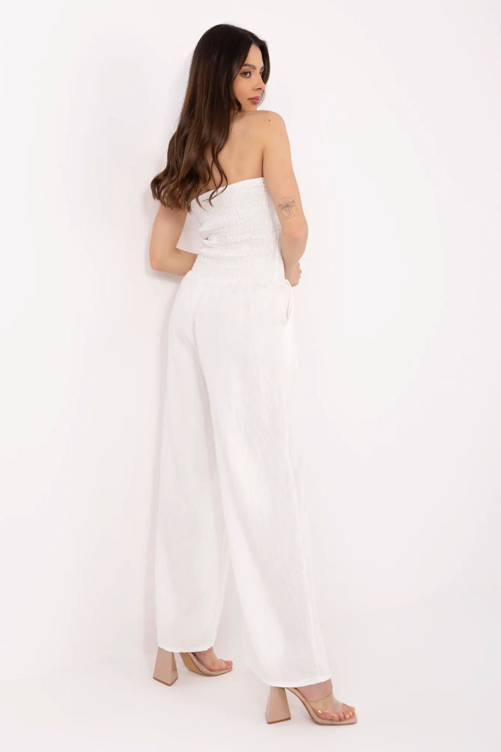 Italy Moda Ecru Wide Leg Off Shoulder Jumpsuit - view 3