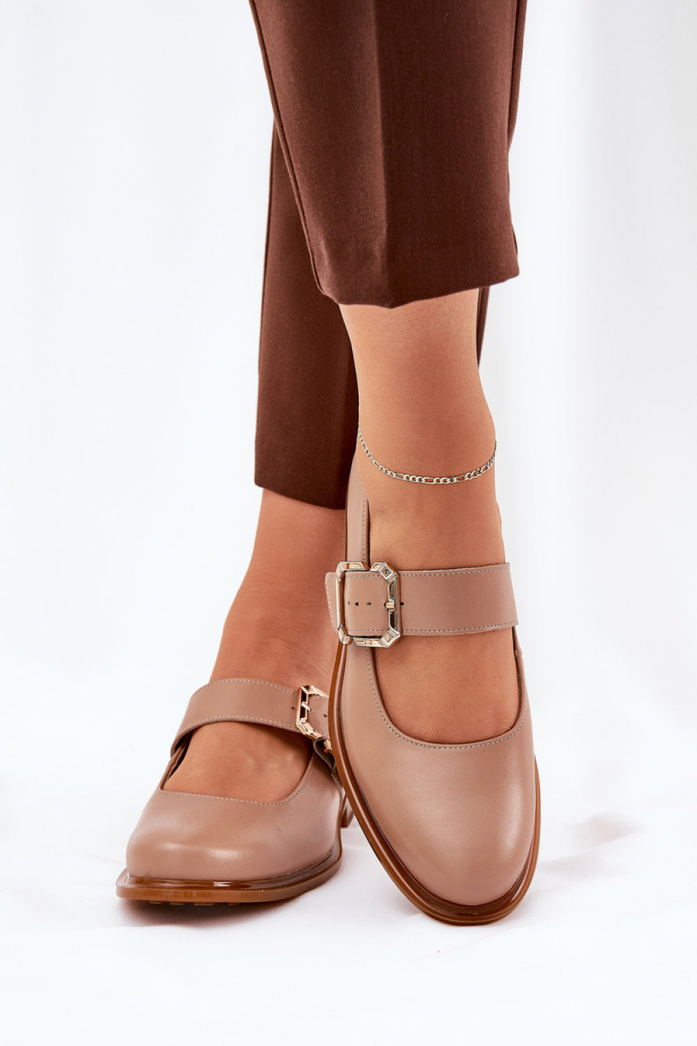 Step In Style Laura Messi Dark Beige Leather Flat Shoes - view 3