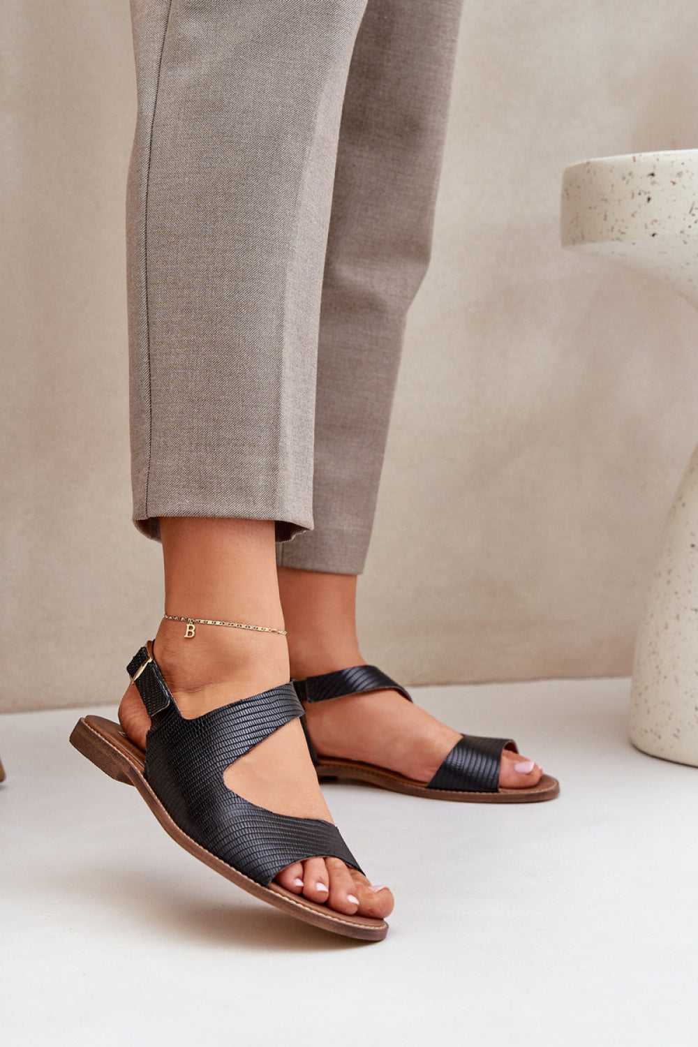 Step In Style Black Leather Sandals