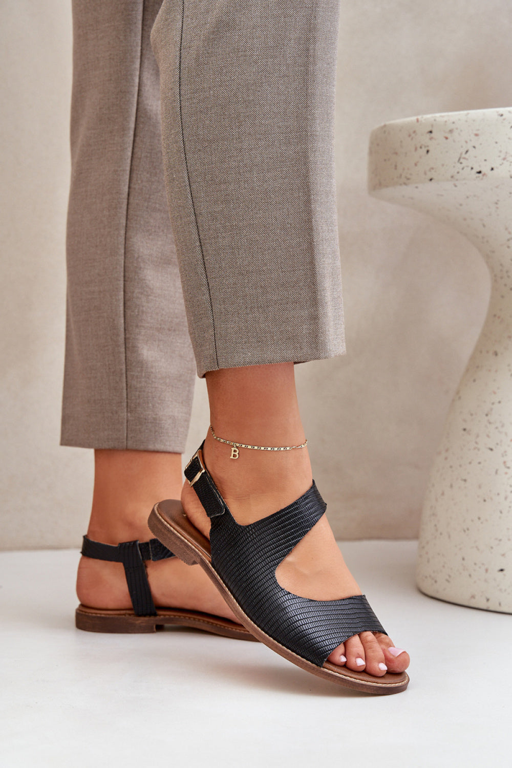 Step In Style Black Leather Sandals - view 3