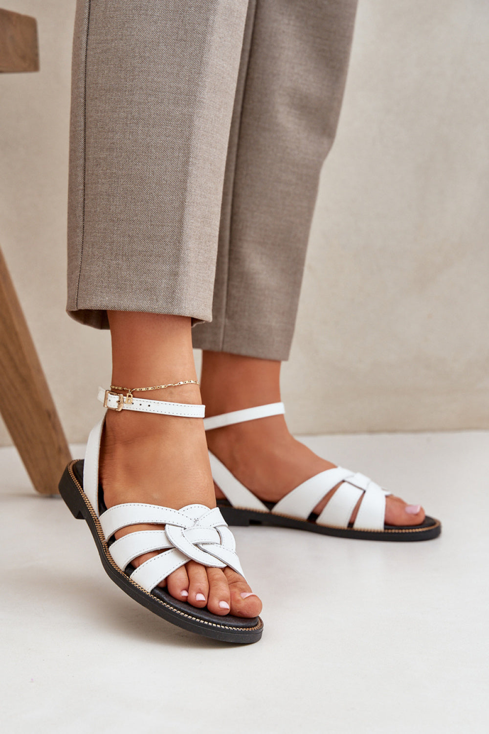 Step In Style Zazoo White Leather Flat Sandals